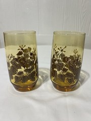 Libby Glass Company Golden Foliage Glasses, Set Of 2