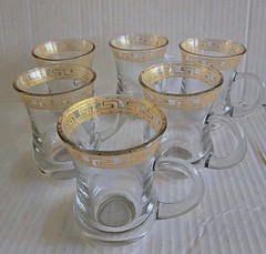 Vintage Libbey Gold Greek Key Continental Coffee Tea Cup Set of 6 MCM