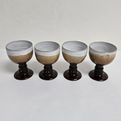 Set Of 4 ~ 1970s WOBURN POTTERY ~ Brown & White Hand Thrown Goblets ~ ENGLAND