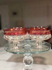 Set of 4 Indiana Glass King’s Crown Ruby Flash Thumbprint Sherbet Dessert Cups