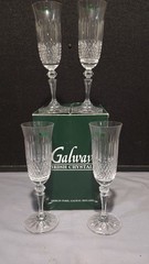 4 NEW Galway Crystal 8″ CHAMPAGNE FLUTES GAL15 Vertical Lines & Star Foot