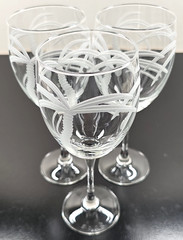 3) Rolf Glass Palm Tree All Purpose Wine Set Elegant Clear Cut Etch Stemware Lot