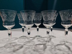 7 Vtg Clear Wheel Cut Crystal Wine Glasses Goblets Diane by GLASTONBURY-Lotus