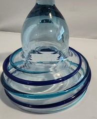 Mexican Hand Blown Margarita Glass Aqua & Applied Cobalt Stripe 6.25″ T 8 oz