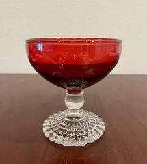 2 Bubble Foot Ruby Red Glass Sherbet Champagne Goblets By Anchor Hocking