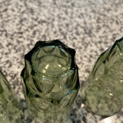 Set of five vintage Hazel Atlas green glass tumblers thumbprint pattern
