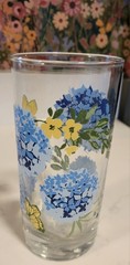 Set Of 6 Libbey Blue Hydrangea 16.3 Oz Drinking Glasses, NEVER USED