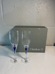 Orrefors INTERMEZZO BLUE Sherry Glass Pair NOS BRAND NEW 6.75 NEW IN BOX