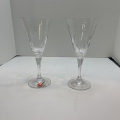 Gorham Crystal Snow Blossoms Water Goblet Glasses 8 1/4″ Tall Set of 2