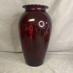Vintage Royal Ruby Red Glass Scalloped Rim Large 9″ Anchor Hocking Vase