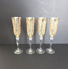Set of 4 ROGASKA Fluted Champagne Venetian Amber