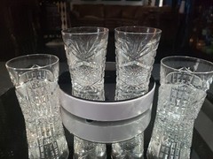 (4) Tumblers, American Brilliant Period cut glass Signed Libbey «new brilliant»