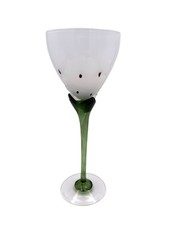 Hadeland Art Glass White Green Cocktail Wine Goblet Norway Flower Kari Ulleberg