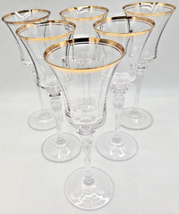 Vtg Mikasa Crystal Jamestown Clear Gold Trim 6 Wine Glasses 8 3/4″H Bright/Clear
