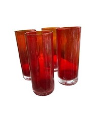 Ruby Red Hand Blown Bubble Glass HighBall Tumbler Studio Nova Truck 4 Amberina