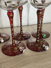 Pier 1 Hand Painted Floral Designe Gold Leaf Glass Water Goblet Set Of 7 Glasse