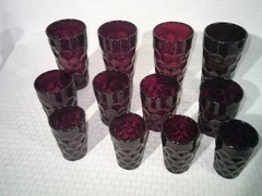 12 Vintage Imperial Glass Provincial Red ‘Thumbprint’ Glasses 10oz, 6oz, 2 oz