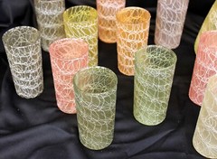VTG 50s/60s Colorcraft Spaghetti String Carafe Pitcher Glasses Shat-r-Proof Tumb