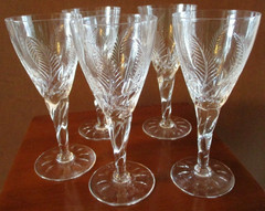 STUART CRYSTAL «ELLESMERE» FERN DESIGN LIQUOR SHERRY GOBLETS 5.25″ SET OF 5