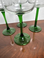 Set Of 4 Vintage Luminarc France Emerald Green Stem Rhine Wine Glasses 7” X 3”