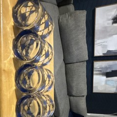 Vintage Cera blue gold Moroccan lattice low ball glasses set of 4