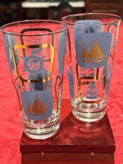 Vintage MCM Nautical Highball Glass Set Of 2 22k Gold Decoration Ex Cond 5.5”