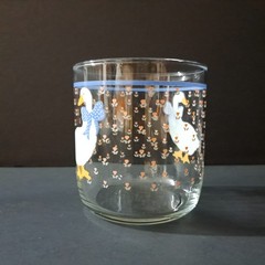 Libbey Country Goose Glass Tumbler 1980s Blue Bow Tulips 3 3/8″ Vintage USA