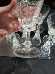 (7) WATER glasses Goblets Crystal, antique cut diamond crosshatch & fans