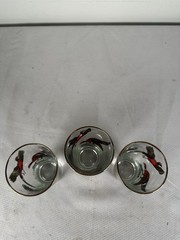 Vintage MCM Mid Century Modern Pheasant Drinking Glasses Set of 3 Gold Trim Bird