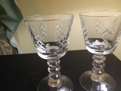 2 JAVIT CRYSTAL Cocktail Wine STEMS CROSS CUT PICKET WAFER STEM Pattern