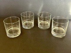 VTG Fisher-Price Toy Co Clear Etched Glass Drink Glasses 4 Pc Whiskey Glass 1987