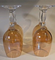 Vintage Pier 1 Imports Amber Iridescent Wine Glasses | Balloon Bowl Clear…