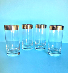 Vintage MCM High Ball Glasses with Wide Silver Tone/Platinum? Rim