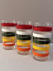 3 Vintage MCM Hazel Atlas 20 oz Fiesta Stripes Glass Tumblers 6.25” Tall