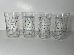 Lot of 4 VTG Sango Country Borders 12oz Glass Tumblers Mini Tulips Dots MCM