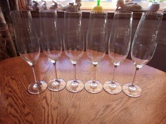 Ribbed Champagne Flute Smooth Stem 9 7/8″ Crystal Blown Glass – Set of 6