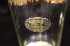 REAL GOLD MADE IN ITALY GOLD FLOWERS SWIRLS 2 HIGHBALL TUMBLERS GLASSES 5 1/2″