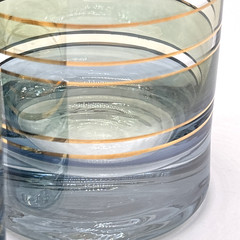 Vintage Light Blue Base Gold & Green Banded Tumbler Set of 3 Glasses Striped EUC