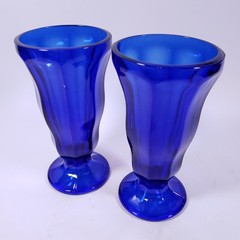 Vintage ANCHOR HOCKING Fountainware Cobalt Blue Dessert Parfait GLASS SET