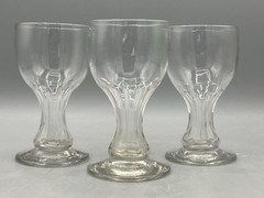 Set of 3 Antique Wine Glasses Cut Panels Hollow Stem Polished Pontil