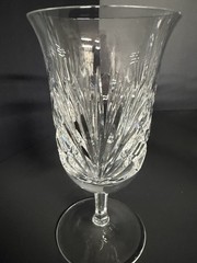 Set of 6 Cut Glass Stemmed Water Goblets 7” Fan Diamond Pattern 8 oz