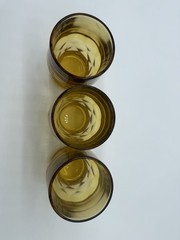 3 Vintage Anchor Hocking Amber Glasses Georgian Honeycomb Honey Gold 5″ t. 11oz.