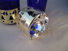 Reims Glass Cobalt Blue Glasses in Silver Plate Christmas Cup Holders France Vtg
