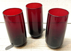 3 Vintage 6” Anchor Hocking Royal Ruby Red Glasses Roly Poly Tumblers 14oz MCM