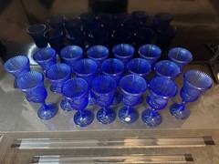 Vintage Cobalt Blue Avon Cameo Goblets Wine Glasses Set of 18