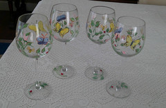 LENOX WINE GLASSES BUTTERFLY MEADOW SET 4 HANDPAINTED FLORAL STEMWARE 9.5 IN