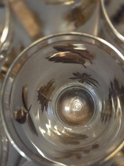 Mid-century Libby Gold Leaf Frosted Glasses Set Of 8 With Metal Brass Carrier