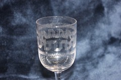 Antique Set of 4 Cordial-Sherry Glasses, Art Nouveau Etched Greek Key Pattern