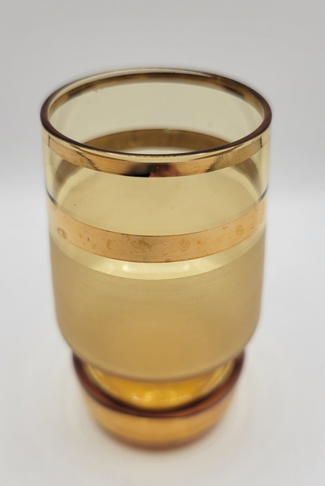 Vintage MCM Amber And 24k Gold 3 Tall Drink Shot Glasses Unique Rare