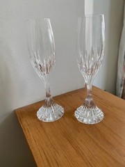 Baccarat Crystal Massena 8.5″ Champagne Flutes Lot Set of 2 Glasses Signed EUC